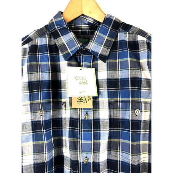 Woolrich Other - Woolrich Eco Rich Mens Medium Midway Yarn Blue Plaid Button Front SS Shirt $45